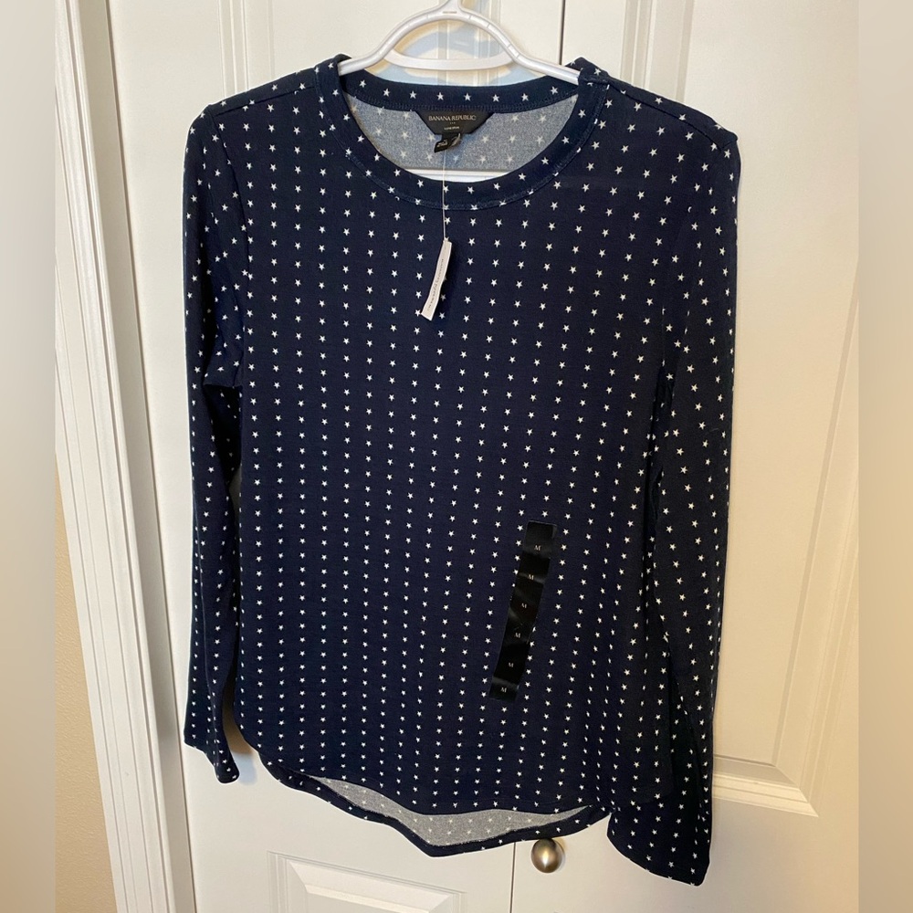 Banana Republic luxe spun navy and white long sleeve star tee